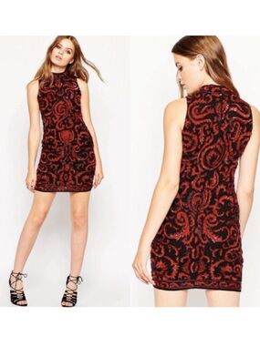 ASOS Red and Black Sleeveless High Neck Mini Dress